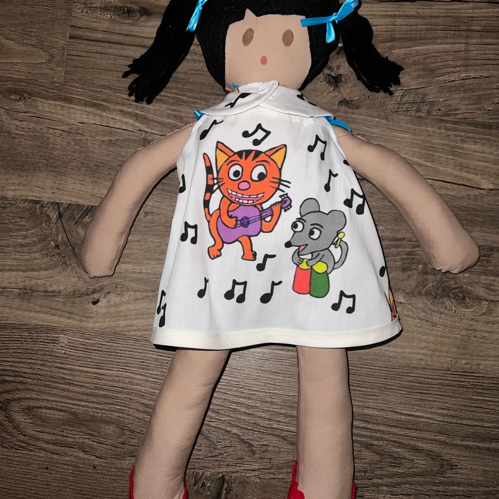 Handmade Doll with Musical Print Dress